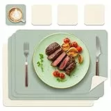 HELI MIAO Tischsets Abwaschbar 4er Set - Doppelseitige Platzsets & Untersetzer aus Lederoptik, rutschfeste & wasserdichte Tischunterlage für Esstisch und Familie - Rechteckig in Salbeigrün+Cremebeige