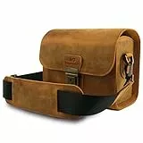 MegaGear MG1725 Pebble Kameratasche aus echtem Leder für spiegellose Sofort- und DSLR-Kameras, Camel