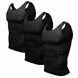 Odoland Unterhemd Herren 3er Pack Kompressionsshirt Herren Shapewear Compression Shirt Body Shaper Tank Tops - Schwarz (XL)