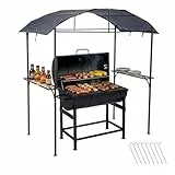 Relaxdays Grill Pavillon, HxBxT: 230 x 210 x 116 cm, mit Seitenregalen, Metall, Polyester, Grillhütte Garten, anthrazit