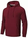 YuKaiChen Hoodie Herren Gestrickter Pullover mit Henley Kragen Langarm Kordelzug Kapuzenpullover Jacquard Sweatshirt mit Taschen Größe XL Rot