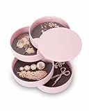 Inmorven 4-lagige drehbare Schmuckschatulle für Frauen & Mädchen - Reise Schmuck Organizer mit Deckel für Ringe, Armbänder, Ohrringe - Kompakte Aufbewahrungsbox, Geschenkidee (Rosa)