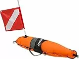 Cressi Inflatable Float Signal Board for Freediving, Scuba Diving, Dive Flag, Hi-Visibility Orange, Reflective Strip, D-Rings | Torpedo: Designed in Italy
