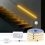 AIMENGTE COB LED Streifen, 5 m Warmweiß LED Treppenbeleuchtung mit Bewegungsmelder, Ausgestattet mit Zwei Beleuchtungsmodi, für Unterschränke, Küche, Treppen, Schlafzimmer
