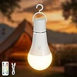 Kimjo Wiederaufladbare Glühbirne mit Batterie - Aufladbare Glühbirne mit Fernbedienung E27 7W - Camping Lampe USB 3 Farben Dimmbare - Tastensteuerung Outdoor Notlicht
