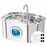 Apauk Katzenbrunnen, Trinkbrunnen für Katze, Trinkbrunnen Edelstahl, Ultraleiser Trinkbrunnen für Katze und kleine Hunde,mit LED-Fenster, S -3.2L Große Kapazität (A-6 Filter & 6 Schwämme)