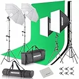 NEEWER Fotografie Dauerlicht Set mit Hintergründen, 2,6x3m Stative, 5700K, 800W, Äquivalent 24W LED Glühbirnen, Schirmen, Softboxen, Reinigungstuch, Fotostudio Leuchte Set für Videoaufnahmen Streaming