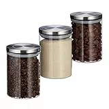Relaxdays Vorratsglas 3er Set, je 750ml, luftdicht, Edelstahl Deckel, für Müsli, Reis & Tee, Küchenbehälter, transparent