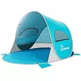 WolfWise Strandmuschel Pop-Up Zelt mit UV-Schutz 50+, 3-4 Personen Strandzelt, Sonnenschutz & Windschutz Tragbar Wurfzelt Baby Kinder Sonnenzelt Kleines Packmaß für Familie Camping Garten Strand Blau