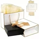 2 Stück Geschenktüten Set, Papiertüten mit Henkel, Geschenktaschen mit Grußkarten und Seidenpapier, Weiß Geschenk Tüte mit Goldrand, Gift Bag, für Geburtstag, Partys usw.(28x20x10cm)