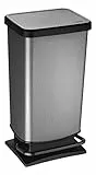 Rotho Paso Mülleimer 40l mit Pedal und Deckel, Kunststoff (PP) BPA-frei, carbonmetallic, 40l (35.3 x 29.5 x 67.6 cm)