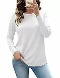 Totatuit Tshirt Damen Langarm Lockeres Langarmshirt Rundhals Basic Damen Oberteile Weiches Longsleeve für Büro Schule Alltag Weiß M