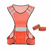KuqitsBai Reflektierende Sicherheitsweste Set, Reflektierende Warnweste Einstellbar mit 2 Reflektorbander für Radfahren Joggen (DE/NL/SE/PL, Alphanumerisch, M, L, Regular, Regular, Rot)