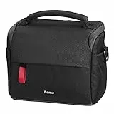 Hama Kameratasche Matera 110 (kompakte Fototasche für Gürtelschlaufe, Kameratasche für Digitalkamera und Zubehör, Umhängetasche mit Schultergurt und Zubehörfächern, recyceltes PET) schwarz