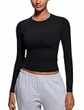 CRZ YOGA Damen Softembrace Langarmshirts Basic T-Shirt Lightweight Y2K Langarm Crop Top Enge Slim Fit Oberteile Casual Rundhals Shirt Schwarz 40