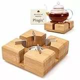 Plogis® Bambus Stövchen – Handgefertigter Teewärmer aus massivem Bambus | Stövchen für Teekanne & Geschirr | Teestövchen Holz mit Teelicht | 15×15 cm | Sicherer Halt Dank Metalleinsätzen