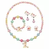OSDUE 6 Stück Einhorn Schmuckset Mädchen, Einhorn Kinderschmuck Enthalten Halskette, Ringe, Armbänder, Ohrring, Kinderschmuck Set für Party Geschenk