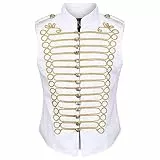 Ro Rox Herren Punk Militär Schlagzeuger Ärmellos Parade Jacke - Weiß & Gold (XXL)