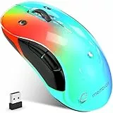 memzuoix LED Kabellose Maus – Wiederaufladbare 2.4G Optische Maus mit Magnetischer Abdeckung, Sanfter RGB-Beleuchtung, 1400 DPI, Ergonomisches Design mit USB-Empfänger für Laptop, PC und MacBook