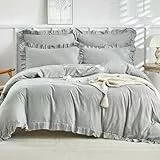 Lekesky Bettwäsche 200x200 Mikrofaser 3teilig - Bettwäsche-Sets 200 x 200 Winter Bettbezug mit 2x80x80 cm Kissenbezüge Warm, für Doppelbett mit Reißverschluss, Rüschen Grau