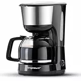 Aigostar Kaffeemaschine Edelstahl, 1000watt Filterkaffeemaschine Glaskanne bis 10 Tassen, 1,25l, Warmhalteplatte, Abschaltautomatik, Tropf-Stopp, schwarz