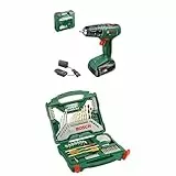 Bosch Akkuschrauber EasyDrill 18V-40 (Schrauben oder Bohren in Holz,Metall und Kunststoff; 18 Volt System; 1x Akku 2,0 Ah; im Koffer) +Accessories Bosch 70tlg. X-Line Titanium Bohrer und Schrauber Set