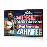 Putuo Decor Werkstatt Metallschild – Meine Werkstatt Nichts anfassen! Lustige Deko für Garage & Hobbyraum, Geschenk für Männer