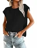 Oyamiki Damen Sleeveless Sweater Lässig Pullunder Modern Rundhalsausschnitt Strickpullunder Ärmellos Elegant Basic Strickweste Schwarz M