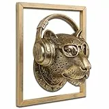 JJALIGHTS Exquisite Wandskulptur mit Tierkopf aus Kunstharz (Geschenk-Metallrahmen) – Kupferimitat, Vintage-Dekor für Wohnzimmer, Schlafzimmer & Büro, dekorativer Wandbehang Kunst (Leopard)