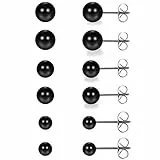 JewelryWe Schmuck 6 Paar Damen Ohrstecker, Elegant Edelstahl Imitation Perlen Kugel Ohrringe Gestüt Stecker Silber Schwarz 3~8mm für Frauen Mädchen