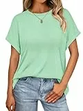 Cuptacc Tshirt Damen Sommer Kurzarm Rundhals T-Shirt Basic Oversize Top Damen Einfarbig Oberteil Lässig XL 46-48 Mintgrün