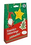 Ursus 21440004 - Kreuzstich-Anhänger aus Holz 'Weihnachten', Bastel-Set für Kinder mit 3 Holz-Anhängern, Stickgarn, Sticknadeln, Deko-Material und Anleitung