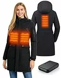 HEWINZE Damen beheizte Softshell-Langjacke, warmer Wintermantel mit elektrischer Heizung, abnehmbarer Kapuze und 7,4-V-Akku.US 3XL