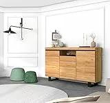 Skraut Home - Anrichte für Wohnzimmer, Esszimmer, Büro, Farbe: Eiche/Schwarz, 3 Türen, 1 Fach, 140 x 40 x 92 cm, Nordic