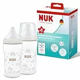NUK Perfect Match Babyflaschenset | Ab 3 Monate | Passt sich dem Baby an | Temperature Control | Anti-Colic | 260 ml | BPA-frei | Silikontrinksauger, Medium | Regenbogen | 2 Stück