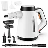 Fippesax Handdampfreiniger, 400 ml Druck-Mehrzweckdampfreiniger mit 9-teiligem Zubehör, chemikalienfreier Dampfreiniger für den Heimgebrauch, Reinigung von Böden, Fliesen, Fenstern, Sofas (Weiß)