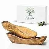 SOLTAKO Olivenholz Schale länglich [2er Set] Le Boulanger L (30-34 cm) rustikale Schälchen aus Oliven Holz