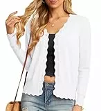 GRECERELLE Strickjacke Damen mit Knöpfen und V Ausschnitt Leichte und sommerliche Cardigan Damen Eleganter mit Spitze (Weiß, L)