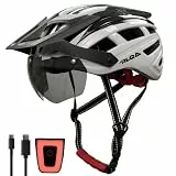 RLQA Fahrradhelm Herren Damen, MTB/Rennrad Helm mit Abnehmbarer Magnetischer Visier & Brille, Radhelm mit 24 Luftungsschlitzea, LED Rucklicht, Reithelm Verstellbare GroBe (L:58-61cm, Schwarzweiß)