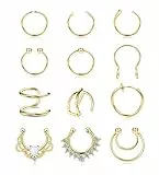 Kakonia 12 Stück 20G Fake Nasenpiercing für Frauen Männer Edelstahl Fake Nose Ring Septum Non Pierced Nasen Septum Ring Knorpel Manschette Nicht Piercing Ohrringe