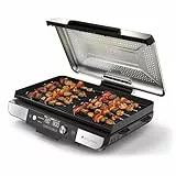 Ninja Sizzle Pro XL Indoor-Grill & Plancha, inklusive Grillplatte & oberer Plancha mit Antihaft-Keramikbeschichtung, abnehmbarem Deckel, Fettauffangschale & Rezeptheft, Silber/Schwarz GX101EU