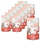 MjAMjAM - Premium Nassfutter für Katzen - Quetschie - Mahlzeit mit leckeren Herzen, 12er Pack (12 x 125 g), getreidefrei mit extra viel Fleisch
