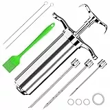 60ml BBQ Marinadenspritze Edelstahl Bratenspritze mit 3 Nadeln,Fleischspritze,krapfenspritze,in Edelstahl 304 Gewürzspritze Grill Reinigungsbürste Huhn Rind Gebäck (Silber