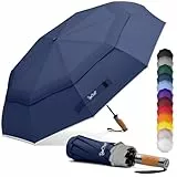 Royal Walk Regenschirm Taschenschirm Sturmfest Automatik Auf und Zu Winddichter Doppelverdeck Klein Stabil Schirm Reflektierend mit Luxuriösem Echtholzgriff für Damen und Herren Umbrella