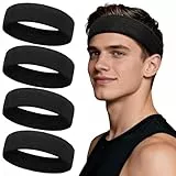 Kavya Sport Schweißband Stirn aus Frottee für Damen & Herren, Stirnband Atmungsaktiv Rutschfest Haarband für Laufen, Fahrrad, Joggen, Tennis, Fußball, Gym, 4 Stück (schwarz)