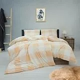 Vency Bettwäsche 135x200 4-Teilig Beige - Oeko-TEX 80% Baumwolle & 20% Polyester, 2X Bettbezug Reißverschluss + 2X Kissenbezug 80x80 Umschlagverschluss, Varia Modell