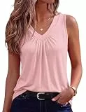 Totatuit Top V-Ausschnitt Damen Oberteile Sommer Tank Top Einfarbig Elegant Basic Blusentop Ärmellose Shirt Breiten Trägern Rosa M