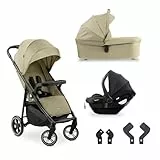 hauck Shop N Care Trio Set, Olive - 3in1 Kombikinderwagen ab Geburt bis 22 kg - Buggy, Babywanne & i-Size Babyschale, Snack-Tablett & Becherhalter, UPF 50+, Liegefunktion, Zusammenklappbar