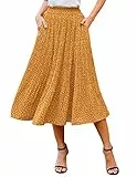 Zeagoo Damen Midi Röcke Elastische Hohe Taille Rock Polka Dot Casual Faltenrock mit Taschen, 01-Gelb, Klein