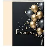 10x Einladungskarten Schwarz Gold Luftballons mit Umschlägen Klappkarten Einladung Männer Erwachsene Party Geburtstag Umschläge elegant Hochzeit Jubiläum 20 30 40 50 60 70 80 90 Luftballon